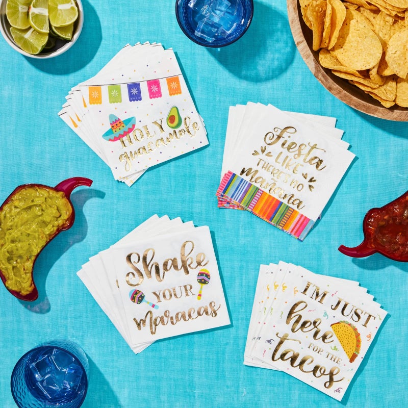 Blue Panda 100 Pack Mexican Fiesta Napkins for Cinco de Mayo Party Supplies, Taco Fiesta Decorations in 4 Designs (5x5 In) - Image 3